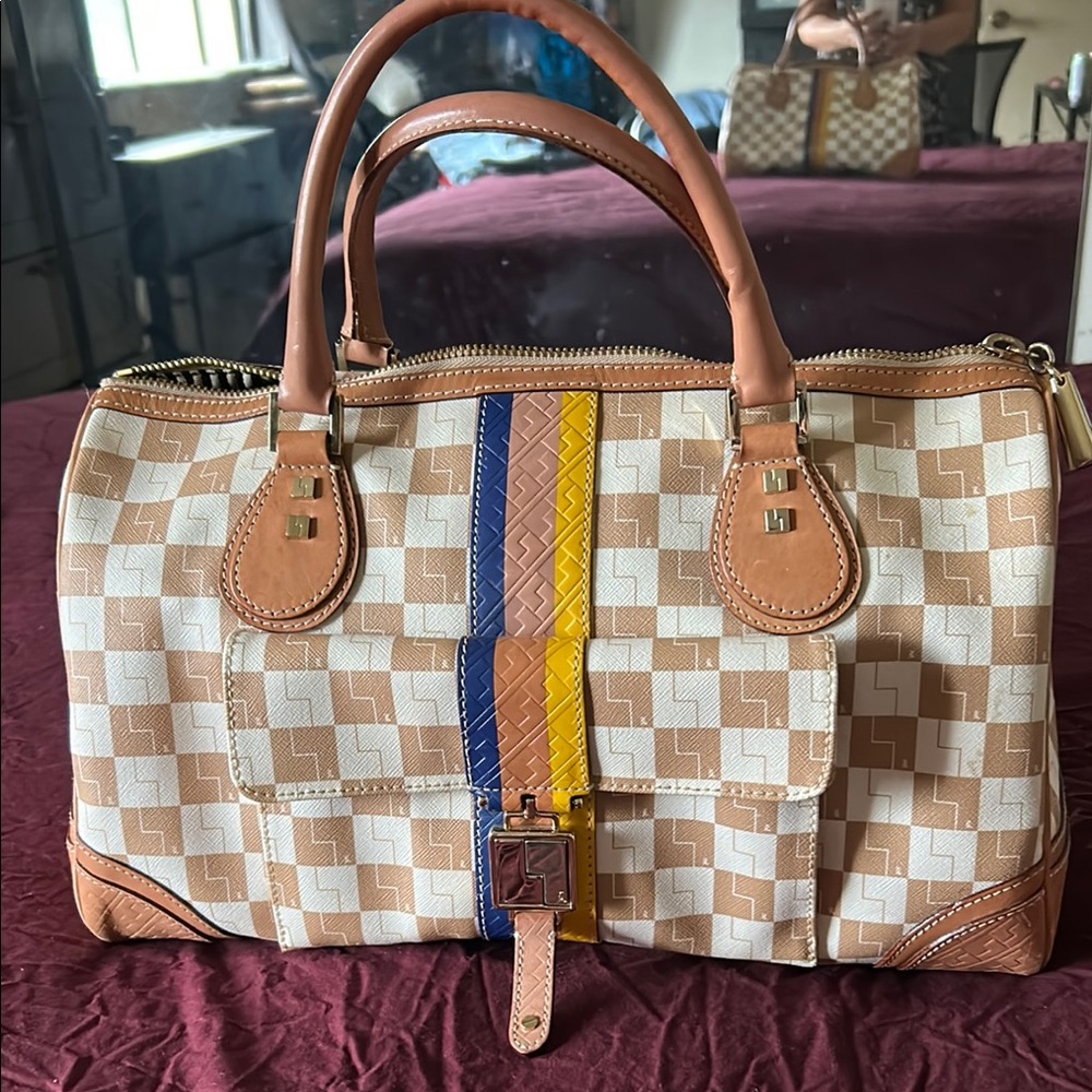 L.A.M.B by Gwen Stefani checkered beige & white checkered ombre’ satchel